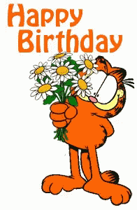 Garfield Happy Birthday Flowers GIF