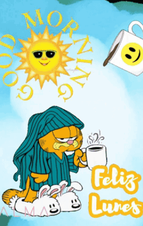 Garfield Holding Coffee Feliz Lunes