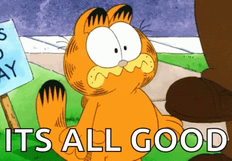 Garfield Is Holding A Sign That Says Its All Good GIF