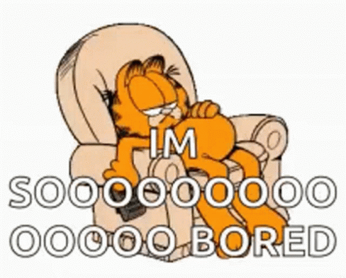 Garfield Laying In Chair With Remote Saying I'm Sooooo Bored GIF