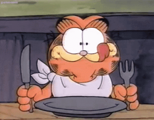 Garfield Licking Lips Holding Knife And Fork GIF