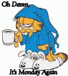 Garfield On Blue Pajama It's Monday Again GIF