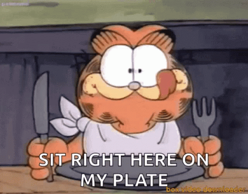 Garfield Says Sit Right Here On My Plate GIF