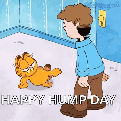 Garfield Standing Next to Man Happy Hump Day