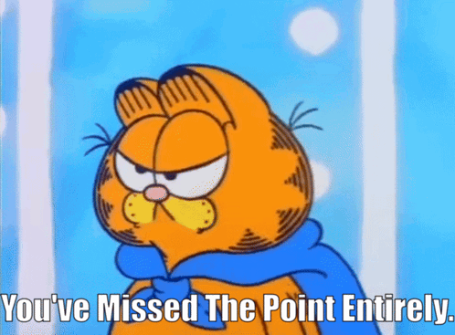garfield wearing a scarf and saying you 've missed the point entirely
