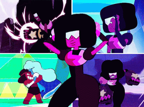 Garnet From Steven Universe Is Shown In A Collage Of Four Pictures GIF