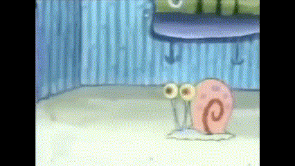 Gary The Snail From Spongebob Squarepants Is Standing In A Room With A Blue Wall . GIF
