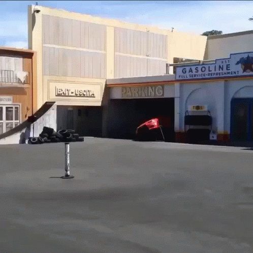 Gas Station With Parking Sign