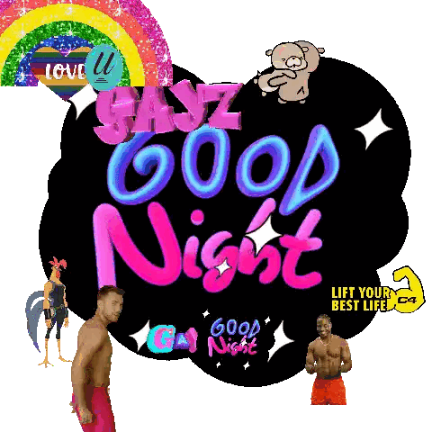 Gayz Good Night Greeting Card Rainbow Two Men