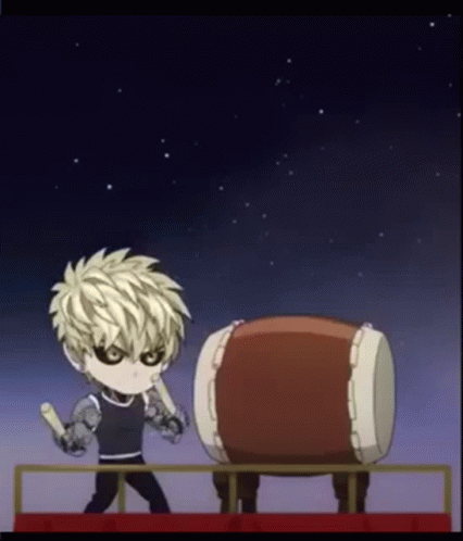 Genos Saitama Chibi Drumming GIF