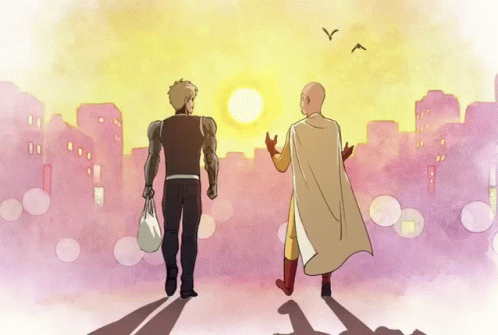 Genos Walking With Saitama GIF