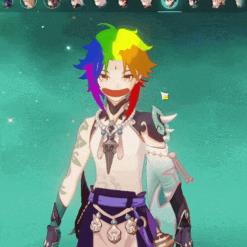 Genshin Xiao Rainbow Hair GIF