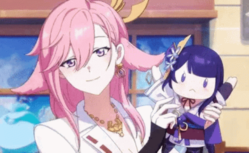 Genshin Impact Yae Miko Raiden Waving GIF