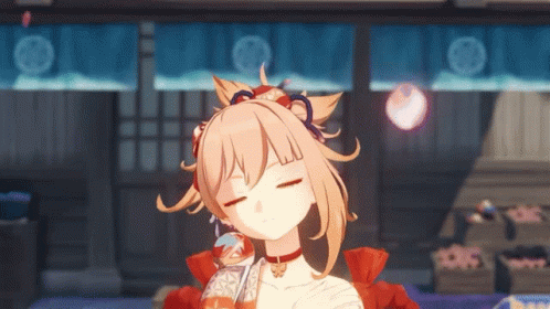 Genshin Impact Yoimiya Stretching GIF