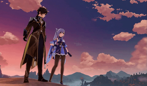 Genshin Keqing And Zhongli Standing Together GIF