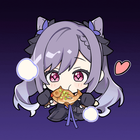 Genshin Keqing Chibi Eating Fish GIF