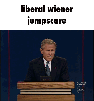George Bush Giving Speech With Jumpscare Text GIF