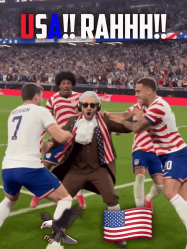 George Washington On Soccer Field Surrounded By Players GIF