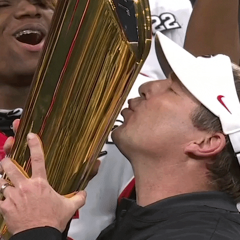 Georgia Bulldogs Kirby Smart Kissing The Trophy GIF