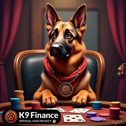German Shepherd Sitting at Poker Table