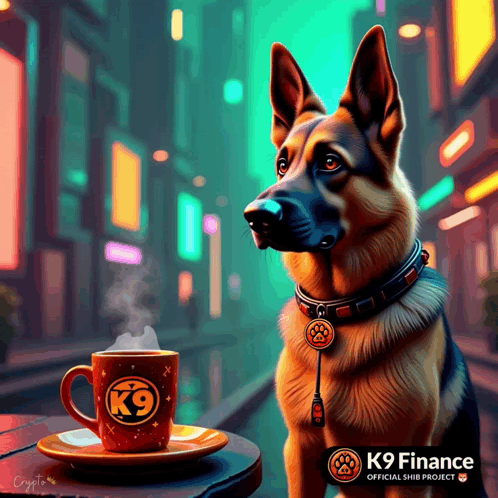 German Shepherd Sitting Next to K9 Coffee