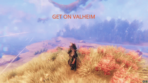 Get On Valheim Orange Letters Video Game Screen