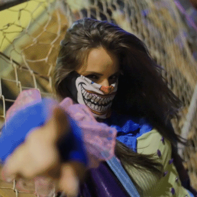 Get Over Here Lady In Clown Mask GIF