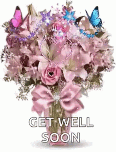 Get Well Pink Bouquet And Butterflies GIF