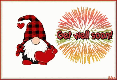 Get Well Red Elf With Fireworks GIF