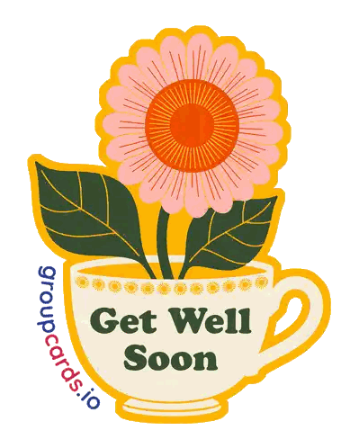 Get Well Soon Sticker With Flower in Teacup