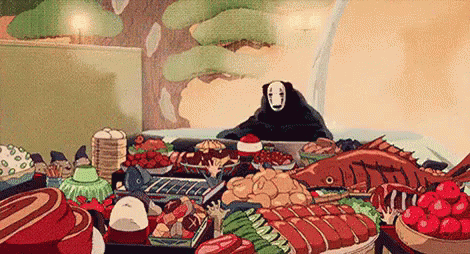 Ghibli No-face Foreman Loves Food GIF