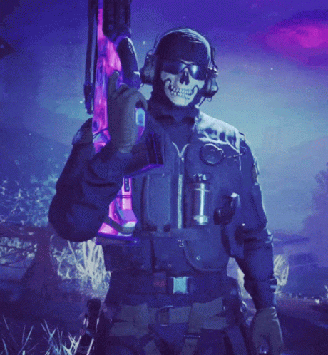 Ghost Cod Carrying A Glistening Purple Gun GIF