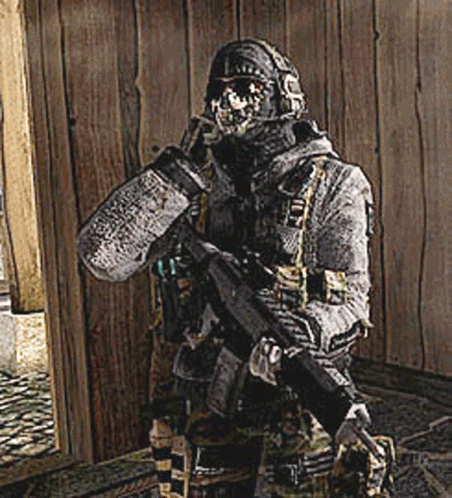 Ghost Cod Talking On Radio While Looking Around GIF