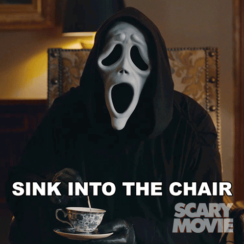 Ghost Face Sinking Into Chair Movie Poster GIF