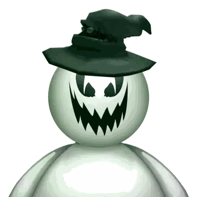 Ghost in Green Witch Hat with Scary Face