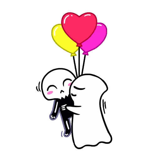 Ghost Kissing Skeleton With Balloons
