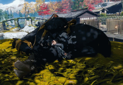 Ghost Of Tsushima Resting Samurai And Horse GIF