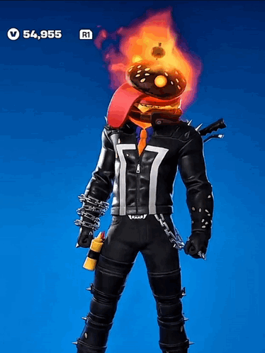 Ghost Rider With Hamburger Head And Flame GIF
