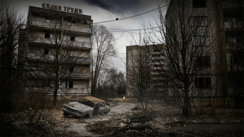 Ghost Town With Leafless Trees GIF