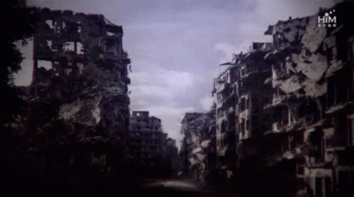 Ghost Town With Ruined Buildings GIF