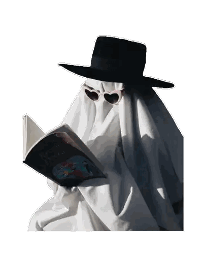 Ghost Wearing Hat and Sunglasses Reading Revenge of the Dead