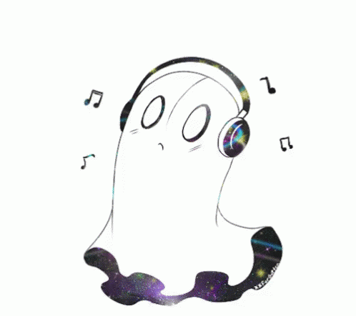 Ghost Wearing Headphones with Music Notes