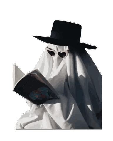 Ghost Wearing Sunglasses and Black Hat Reading Book
