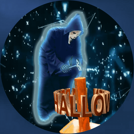 Ghost With Hammer Next to Halloween Sign