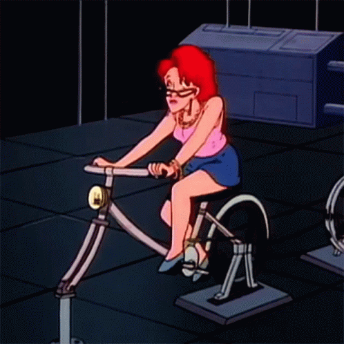 Ghostbusters Janine Melnitz Pedaling A Bicycle Generator GIF
