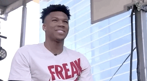 Giannis Antetokounmpo Wearing Freak Shirt GIF
