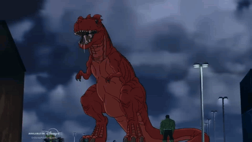 Giant Red Dinosaur with Disney Logo