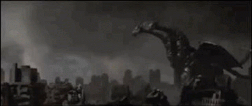 Giant Robot Standing in Front of City With Sun Shining Through Clouds