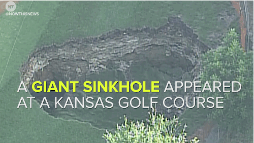 Giant Sinkhole In Golf Course GIF