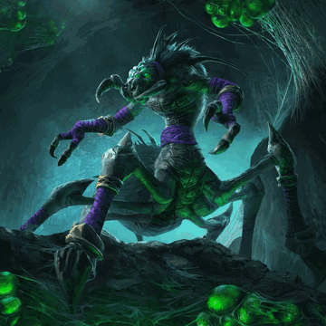 Giant Spider With Green Eyes and Purple Arms